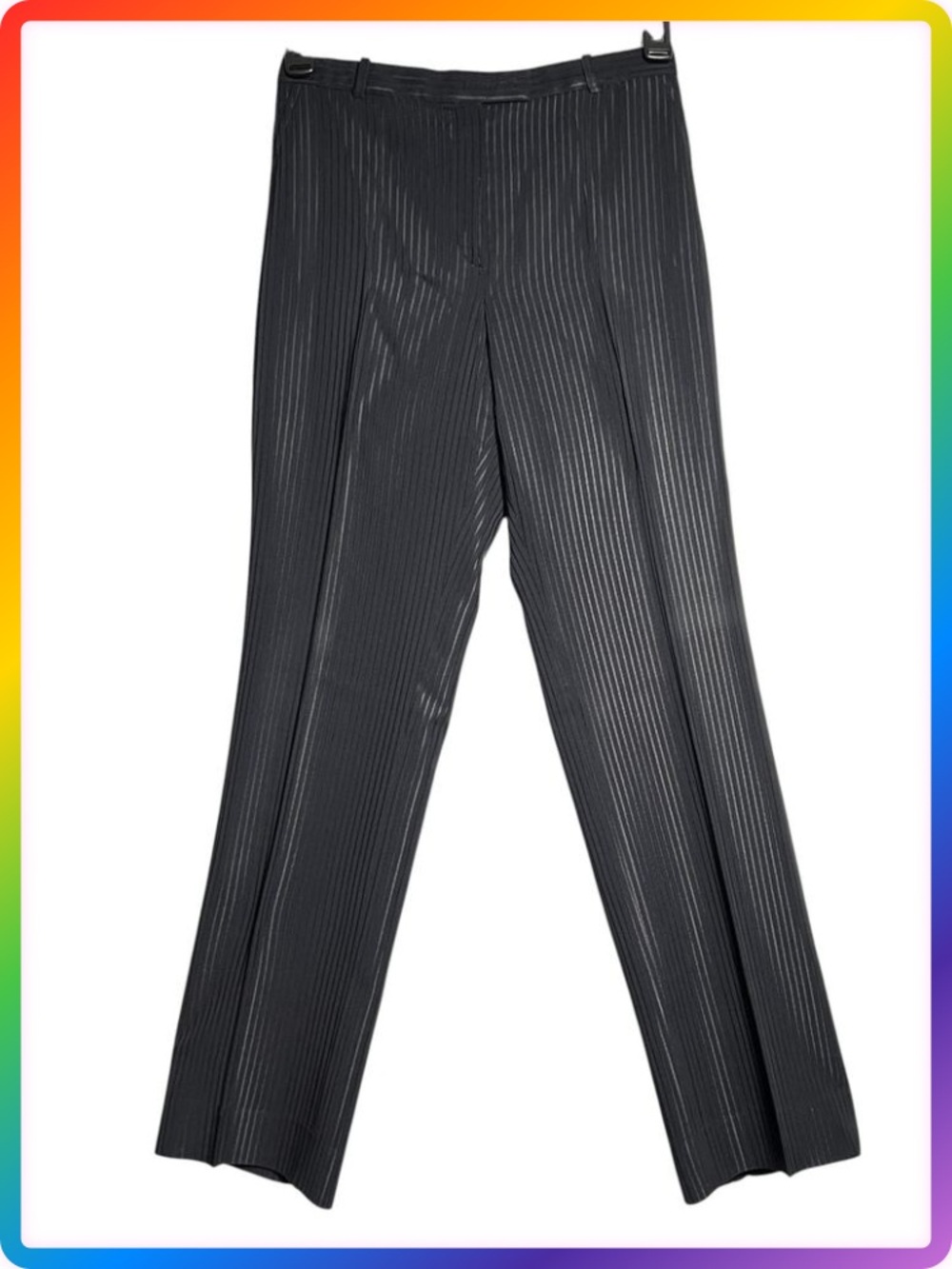 Armani Collezioni Pinstripe Dress Pants SIZE 6 Black Wool Blend Tailored Italy